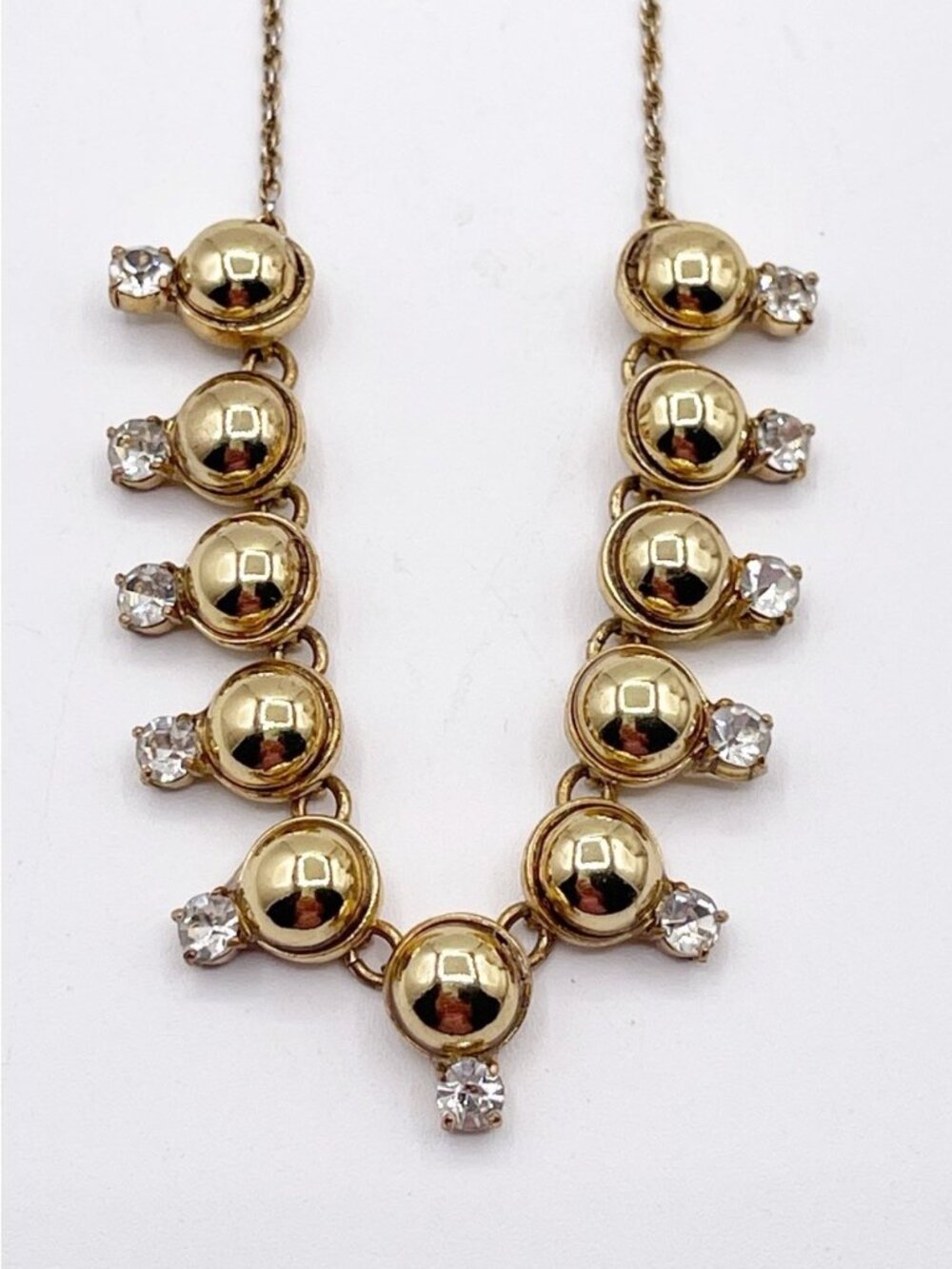 Ann Taylor Gold Tone Bead & Crystal Statement Necklace Slider Adjustable Length